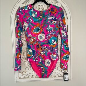 NWT kate Spade Radiant Pink Long Sleeve 1 Piece Bathing Suit